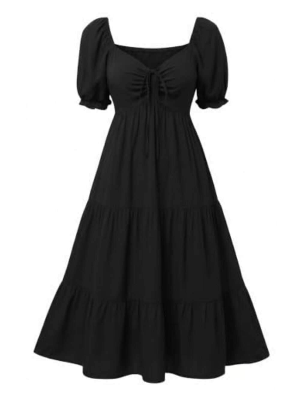 Plus Size Midi Dress Puff Sleeve Sweetheart Neck A-Line Flowy Casual